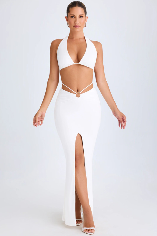 Hardware-Detail Mid-Rise Maxi Skirt in White - Size:XXL